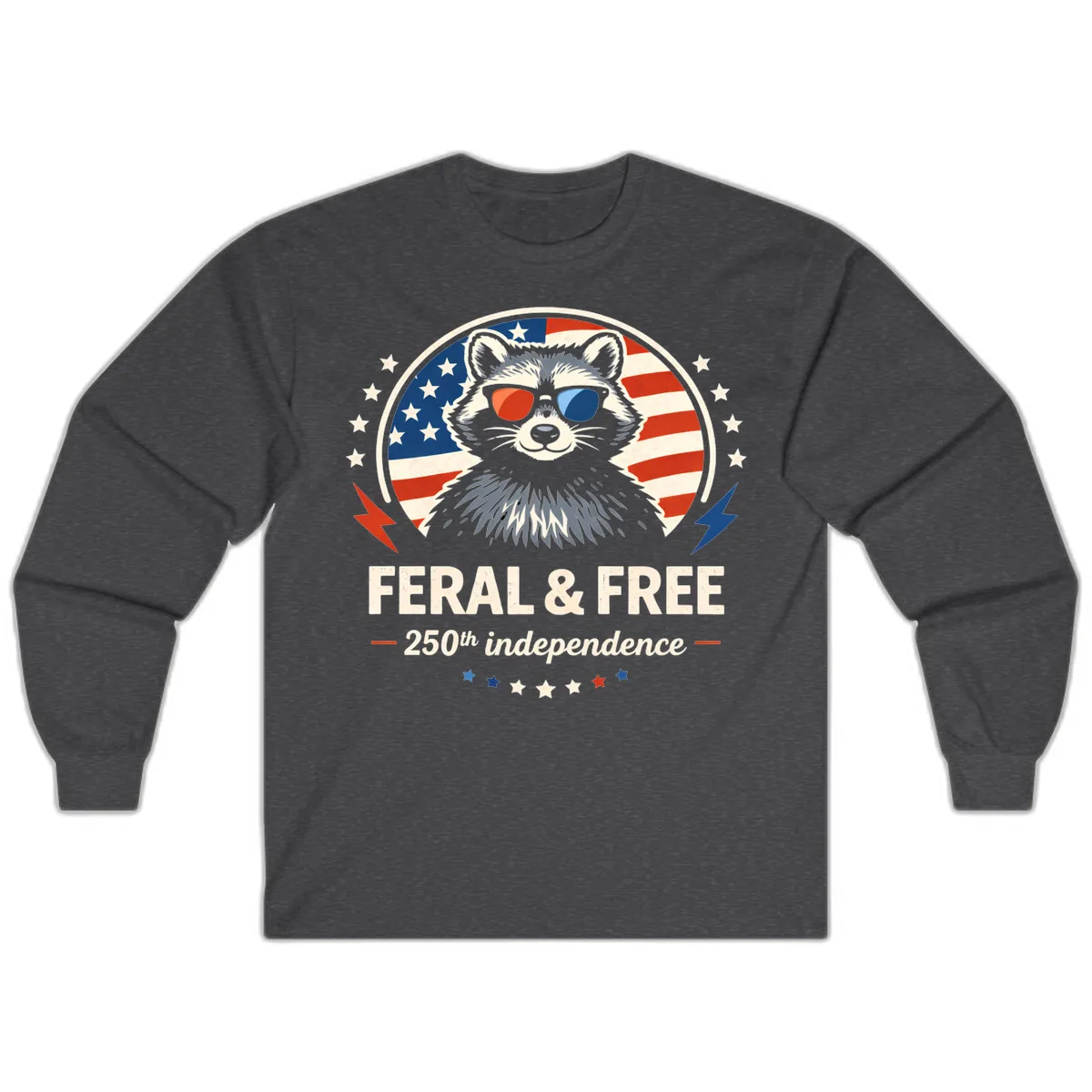 Feral & Free Raccoon 250th Independence Long Sleeve in Dark Heather