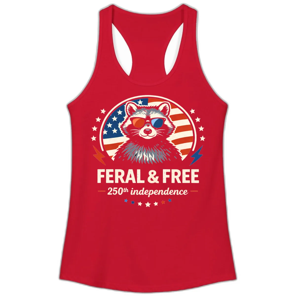 Feral & Free Raccoon 250th Independence Ladies Tank in Solid Red