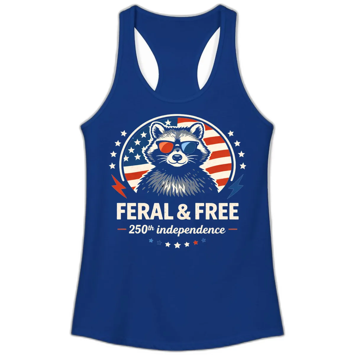 Feral & Free Raccoon 250th Independence Ladies Tank in Solid Royal