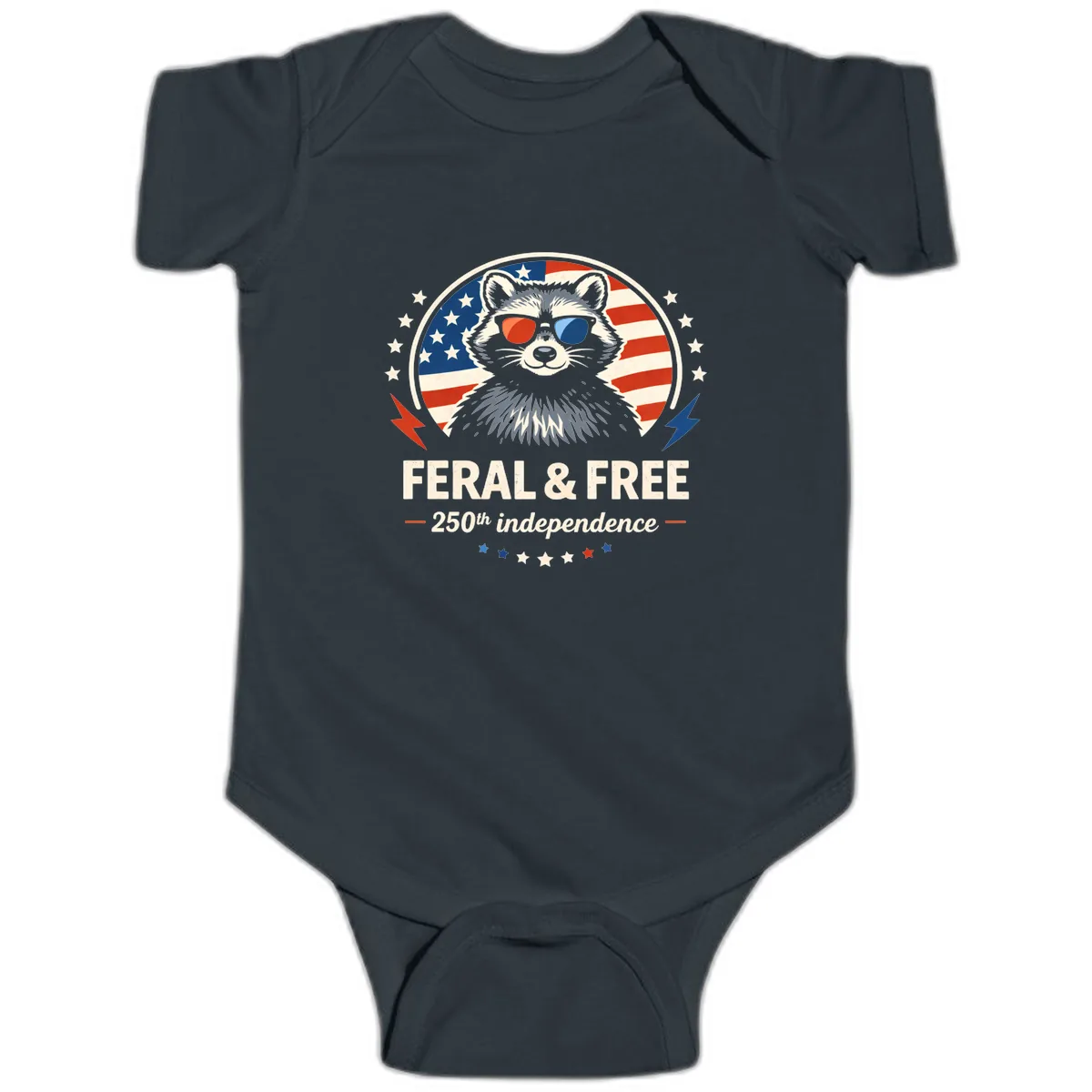 Feral & Free Raccoon 250th Independence Baby Onesie in Black