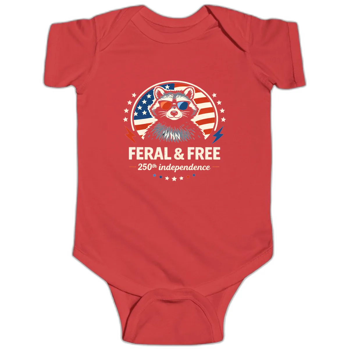 Feral & Free Raccoon 250th Independence Baby Onesie in Red