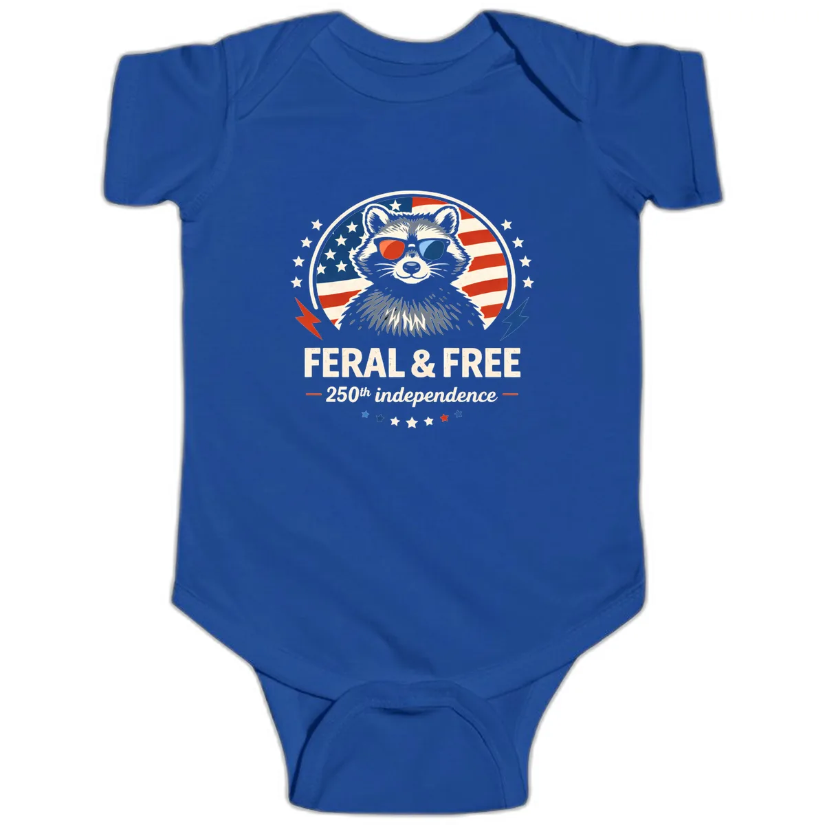 Feral & Free Raccoon 250th Independence Baby Onesie in Royal