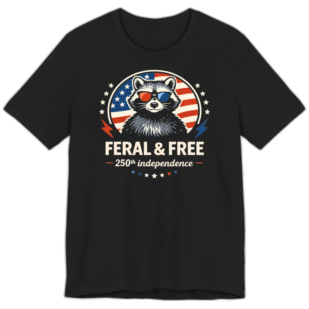 Feral & Free Raccoon 250th Independence Premium T-Shirt in Black