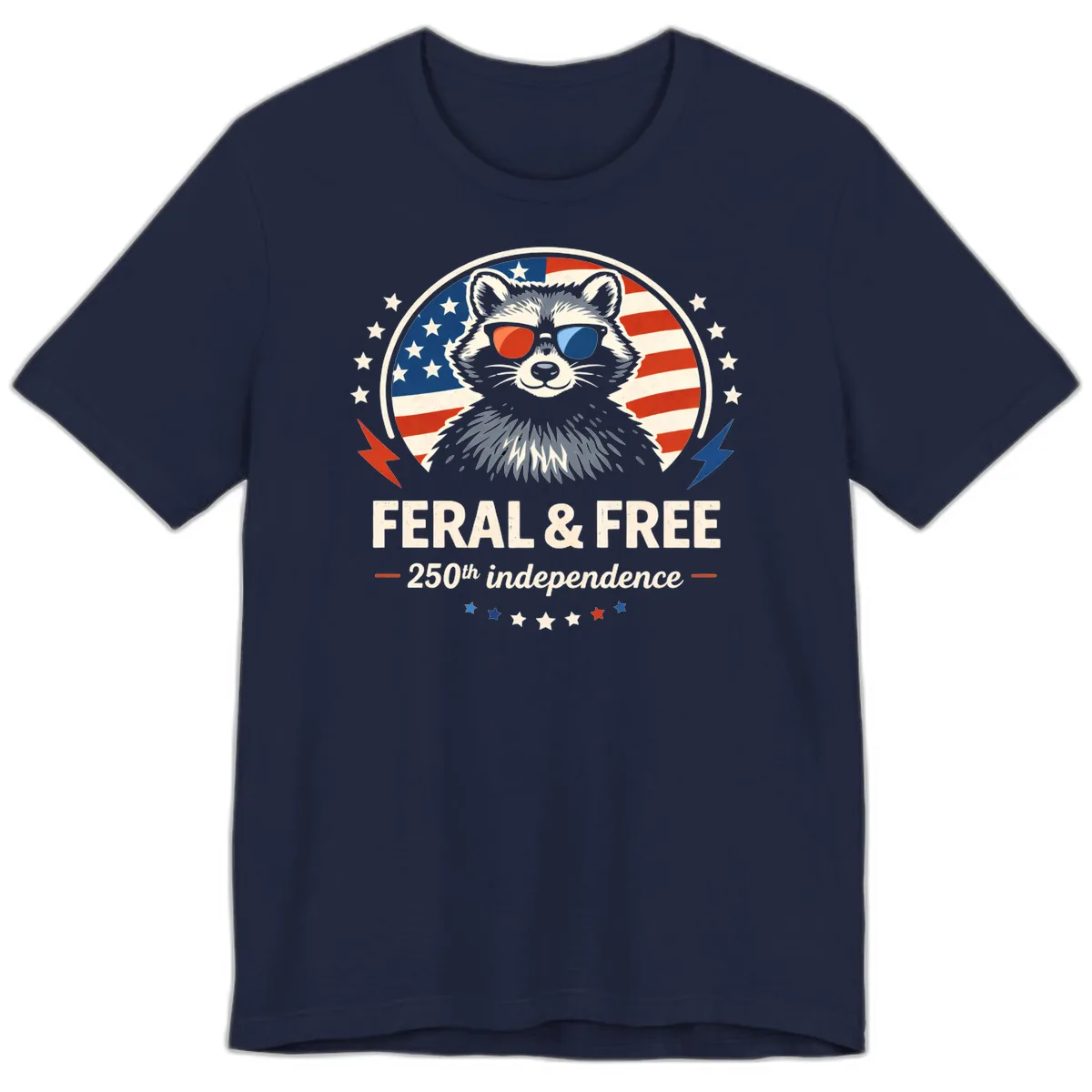 Feral & Free Raccoon 250th Independence Premium T-Shirt in Navy