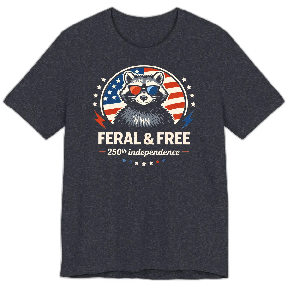 Feral & Free Raccoon 250th Independence Premium T-Shirt in Heather Navy
