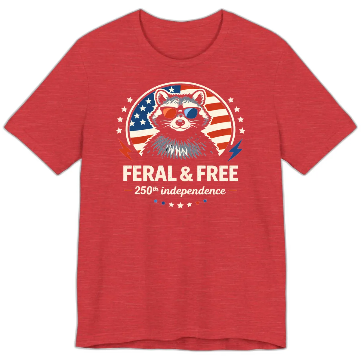Feral & Free Raccoon 250th Independence Premium T-Shirt in Heather Red