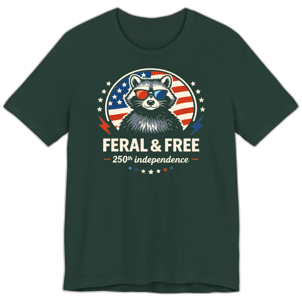 Feral & Free Raccoon 250th Independence Premium T-Shirt in Forest