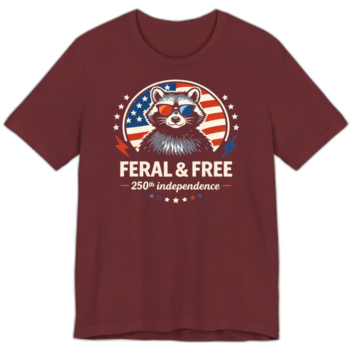 Feral & Free Raccoon 250th Independence Premium T-Shirt in Heather Cardinal