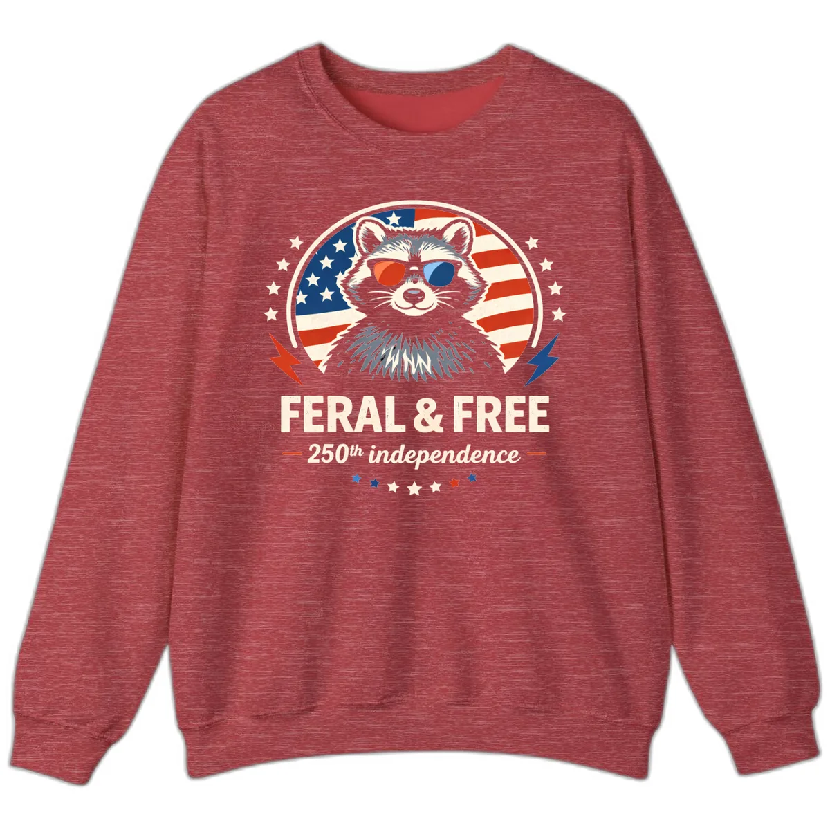 Feral & Free Raccoon 250th Independence Sweatshirt in Heather Scarlet Red
