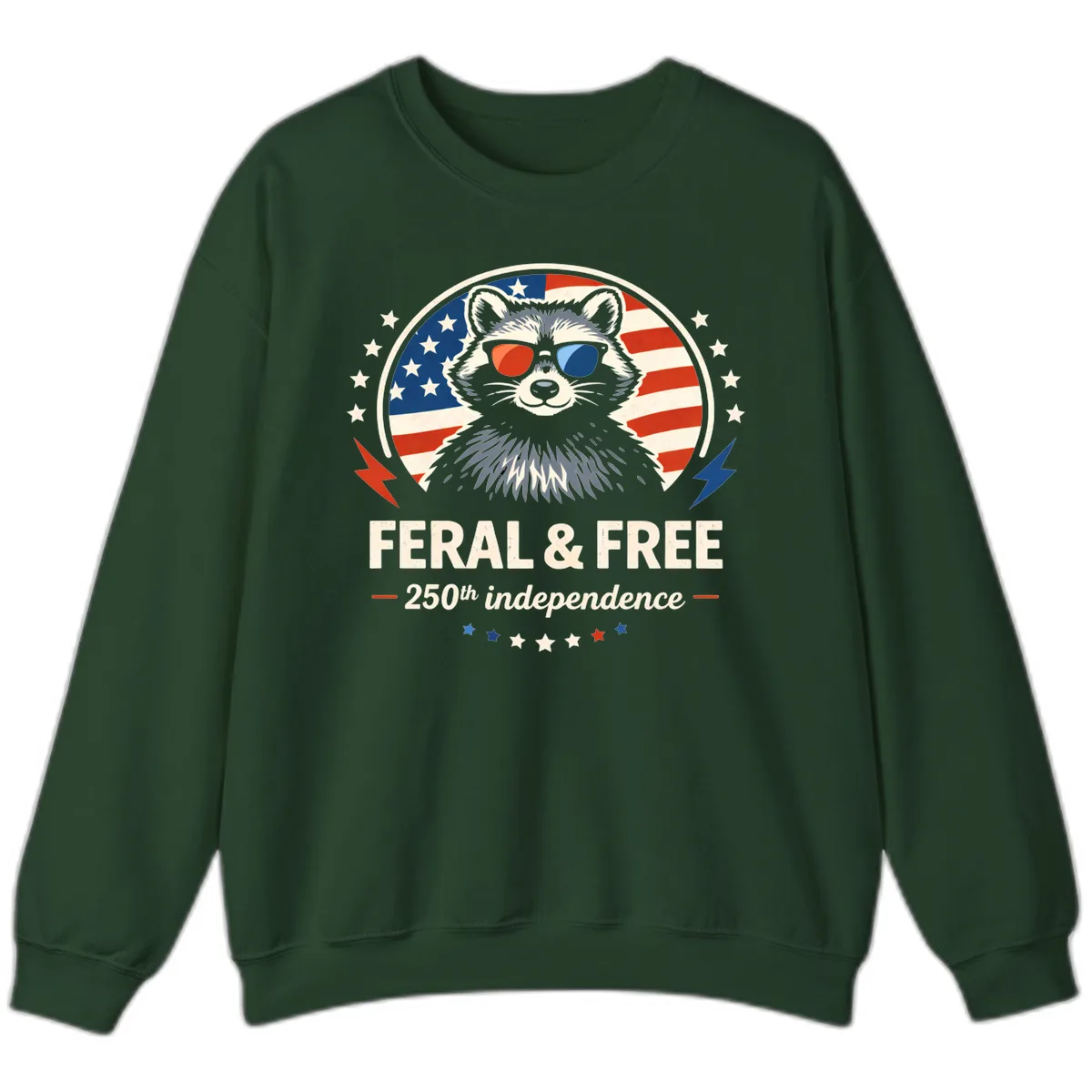 Feral & Free Raccoon 250th Independence Sweatshirt in Forest Green