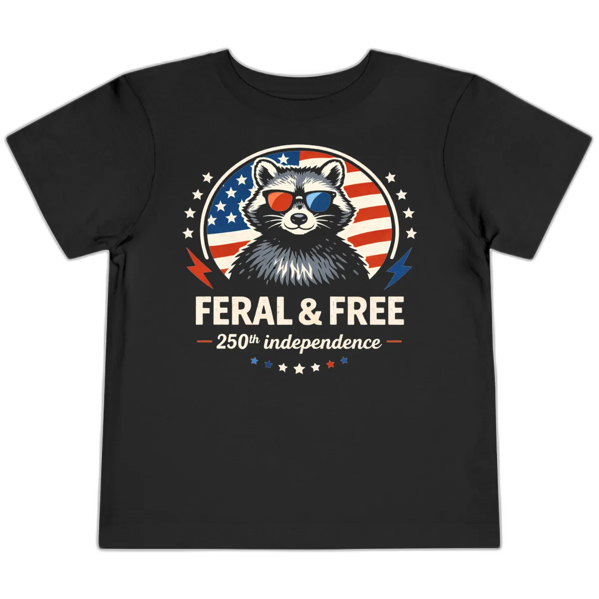 Feral & Free Raccoon 250th Independence Toddler T-Shirt in Black