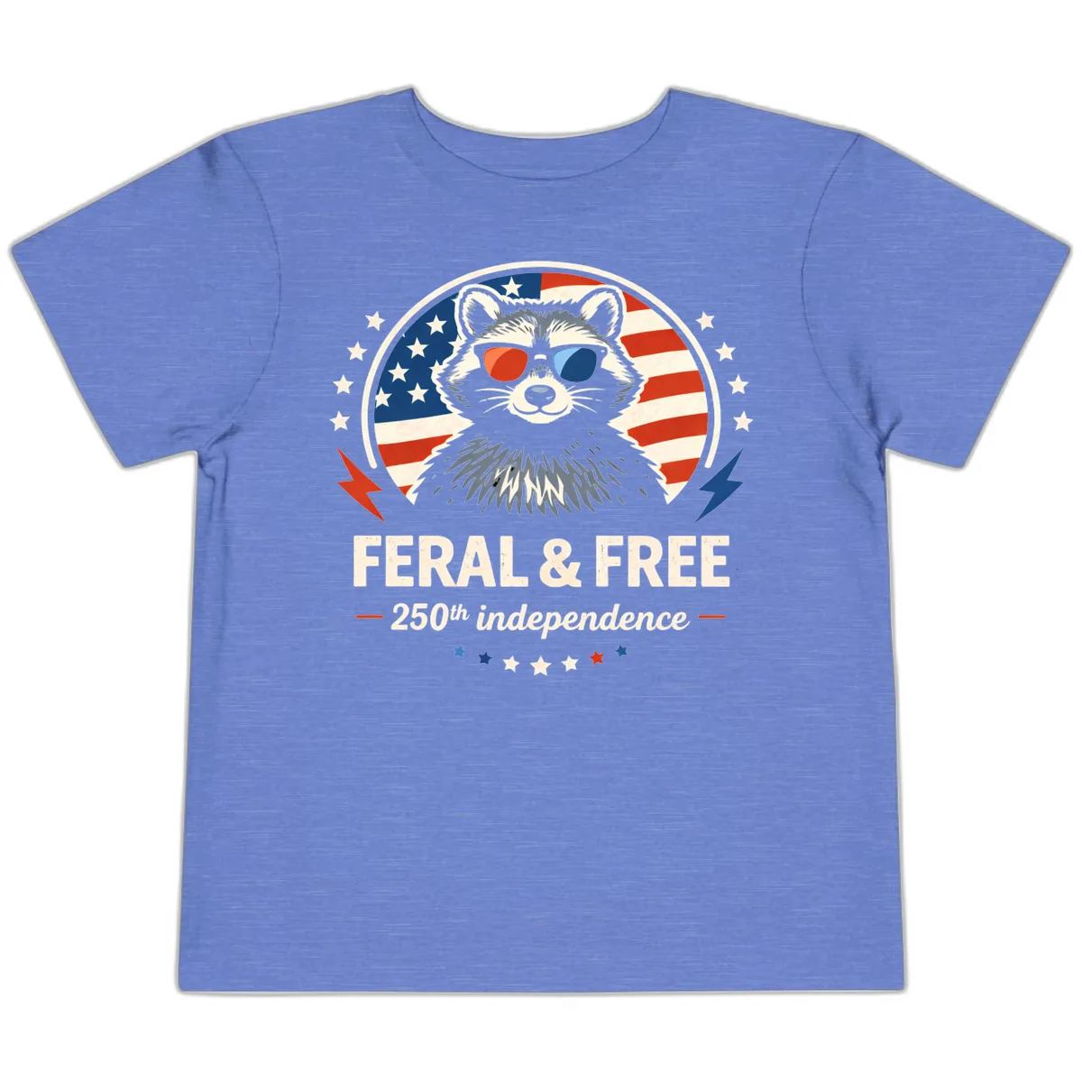 Feral & Free Raccoon 250th Independence Toddler T-Shirt in Heather Columbia Blue