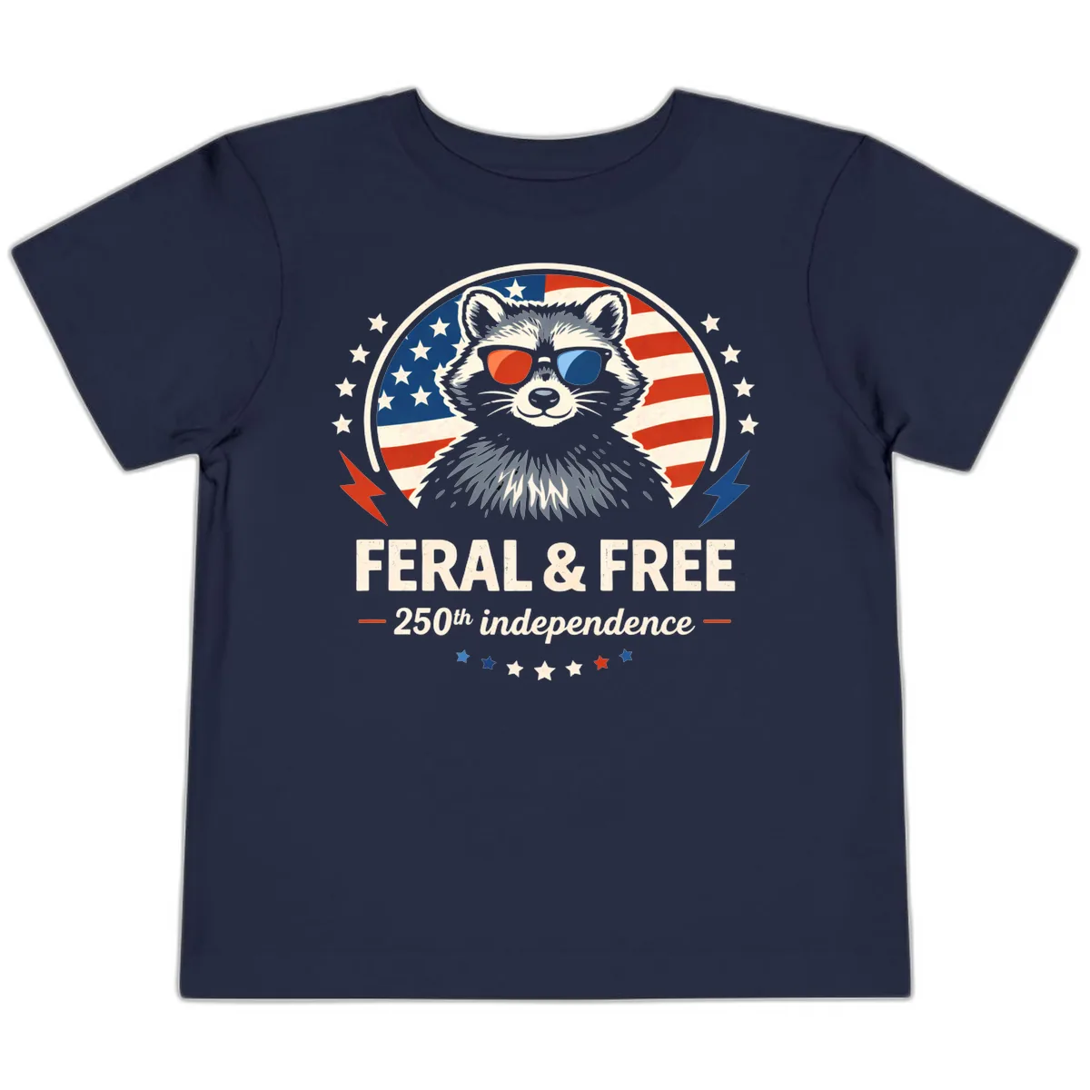 Feral & Free Raccoon 250th Independence Toddler T-Shirt in Navy