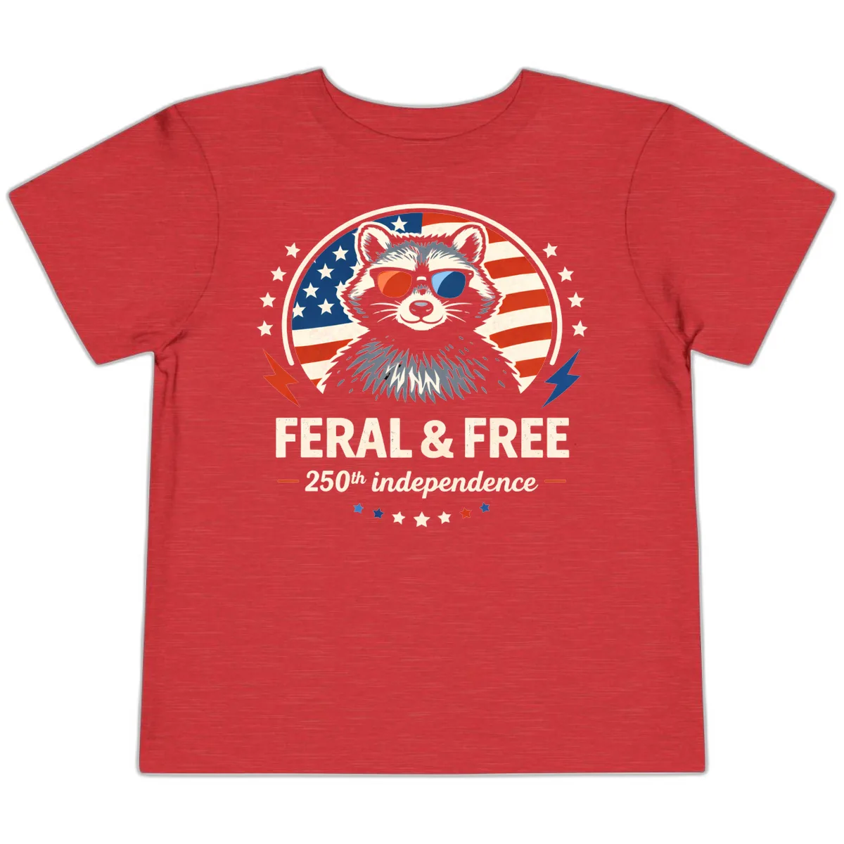 Feral & Free Raccoon 250th Independence Toddler T-Shirt in Heather Red