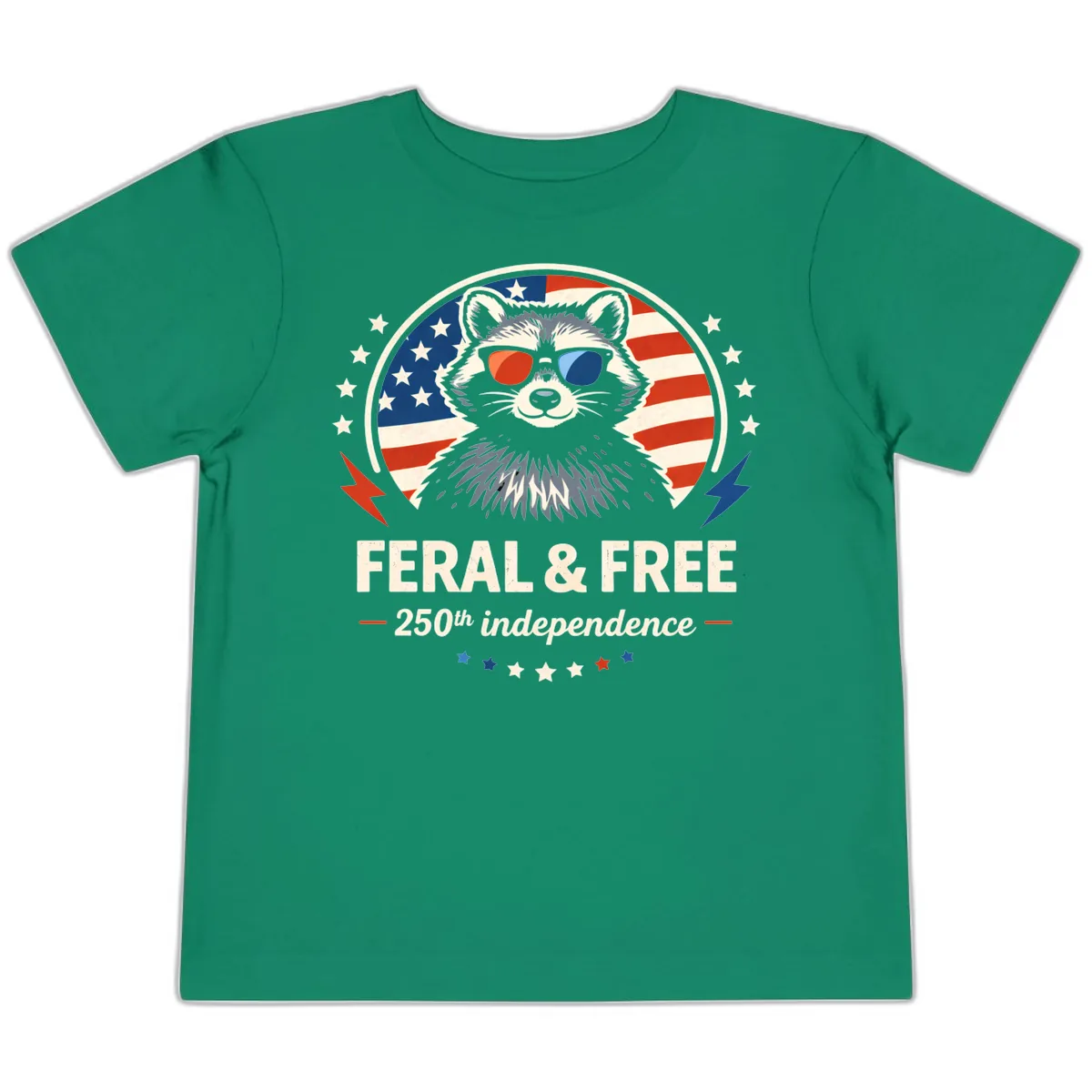 Feral & Free Raccoon 250th Independence Toddler T-Shirt in Kelly