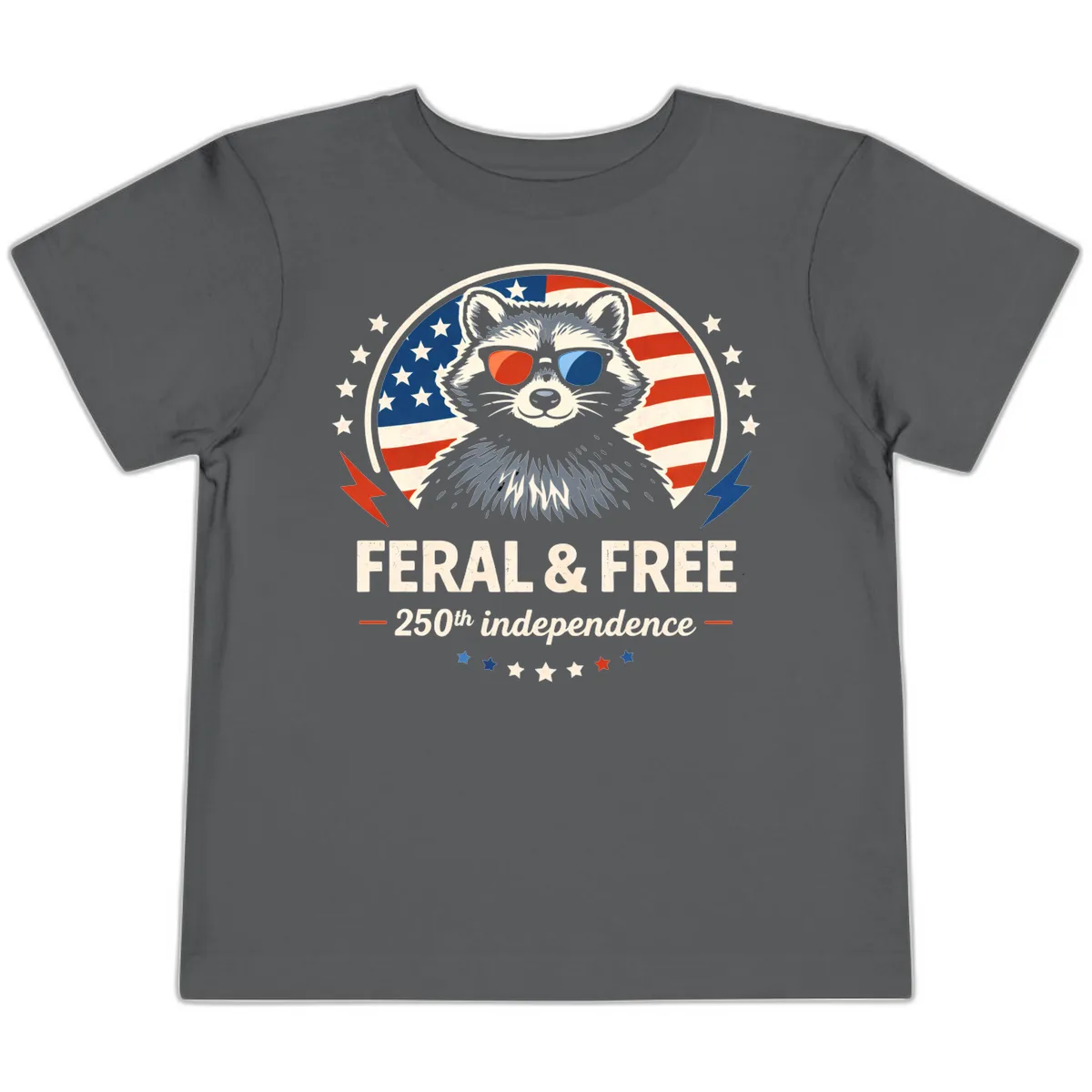 Feral & Free Raccoon 250th Independence Toddler T-Shirt in Asphalt