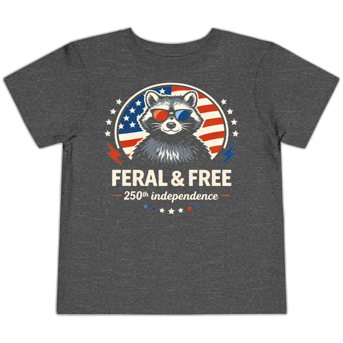 Feral & Free Raccoon 250th Independence Toddler T-Shirt in Dark Heather Grey