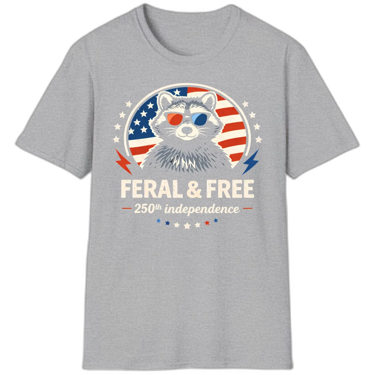 Feral & Free Raccoon 250th Independence T-Shirt in Sport Grey
