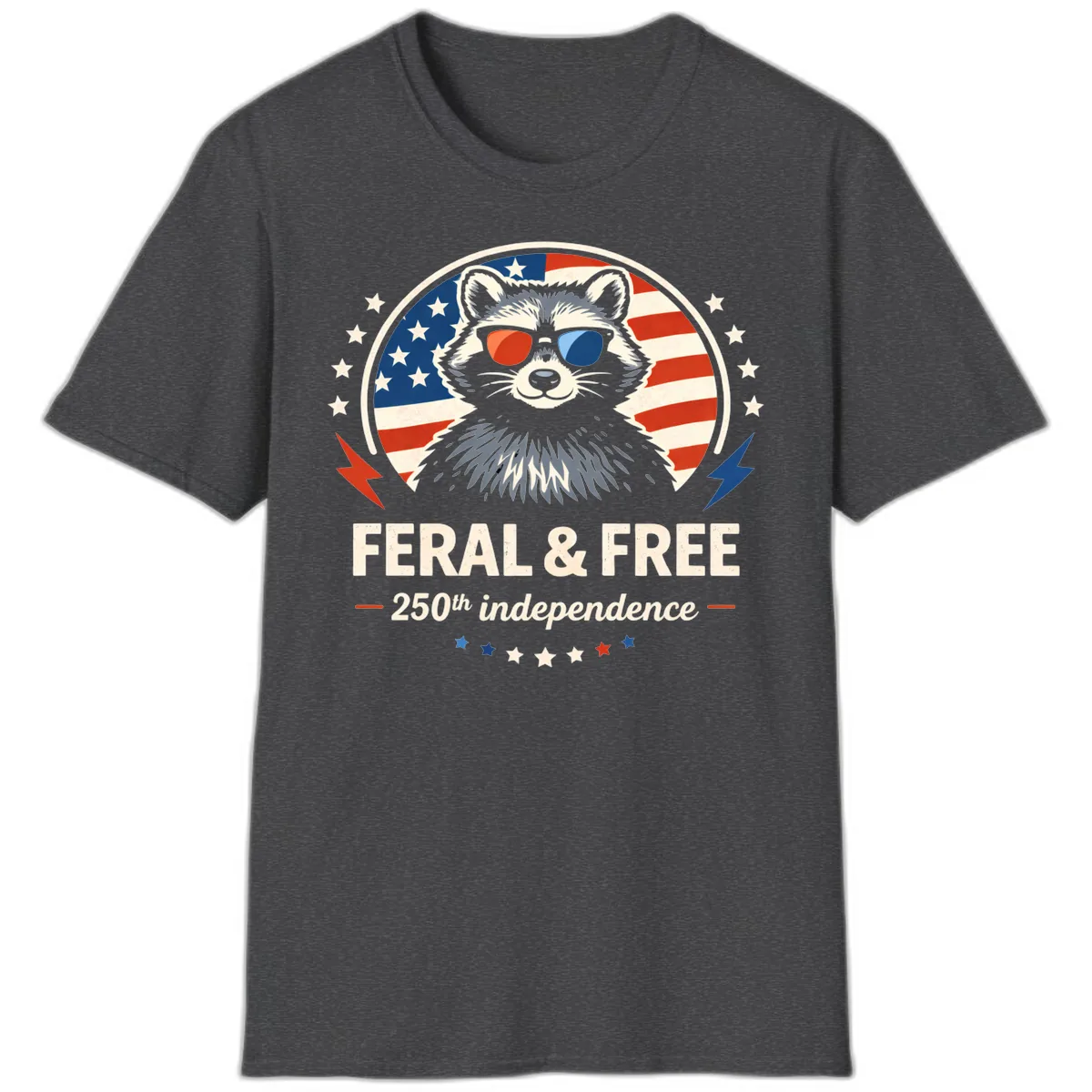 Feral & Free Raccoon 250th Independence T-Shirt in Dark Heather