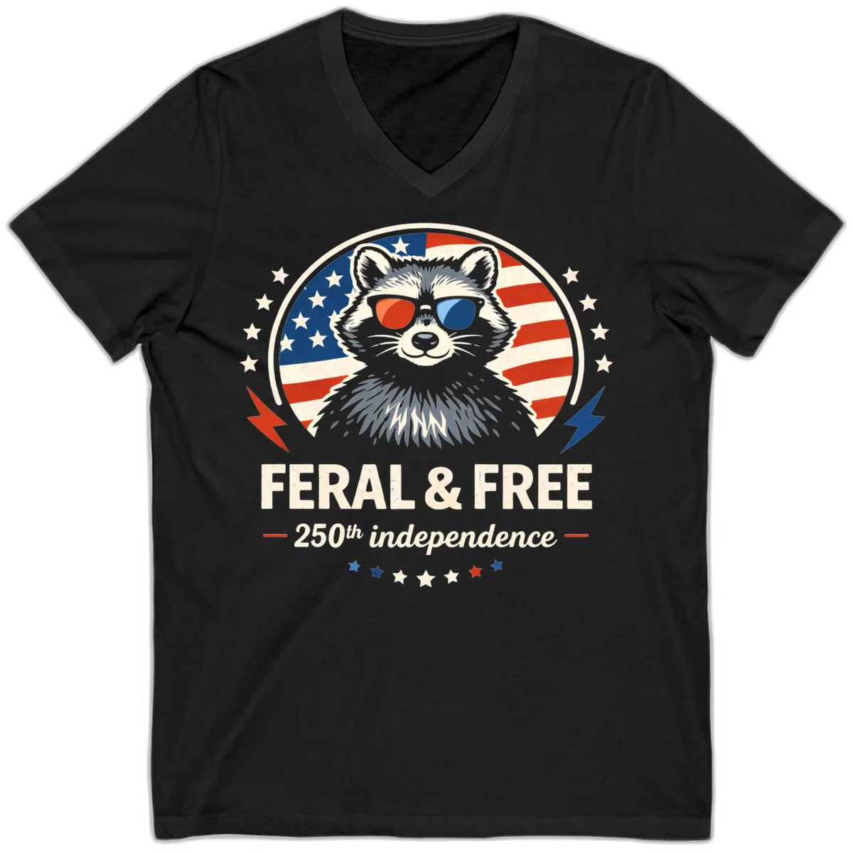 Feral & Free Raccoon 250th Independence V-Neck in Black