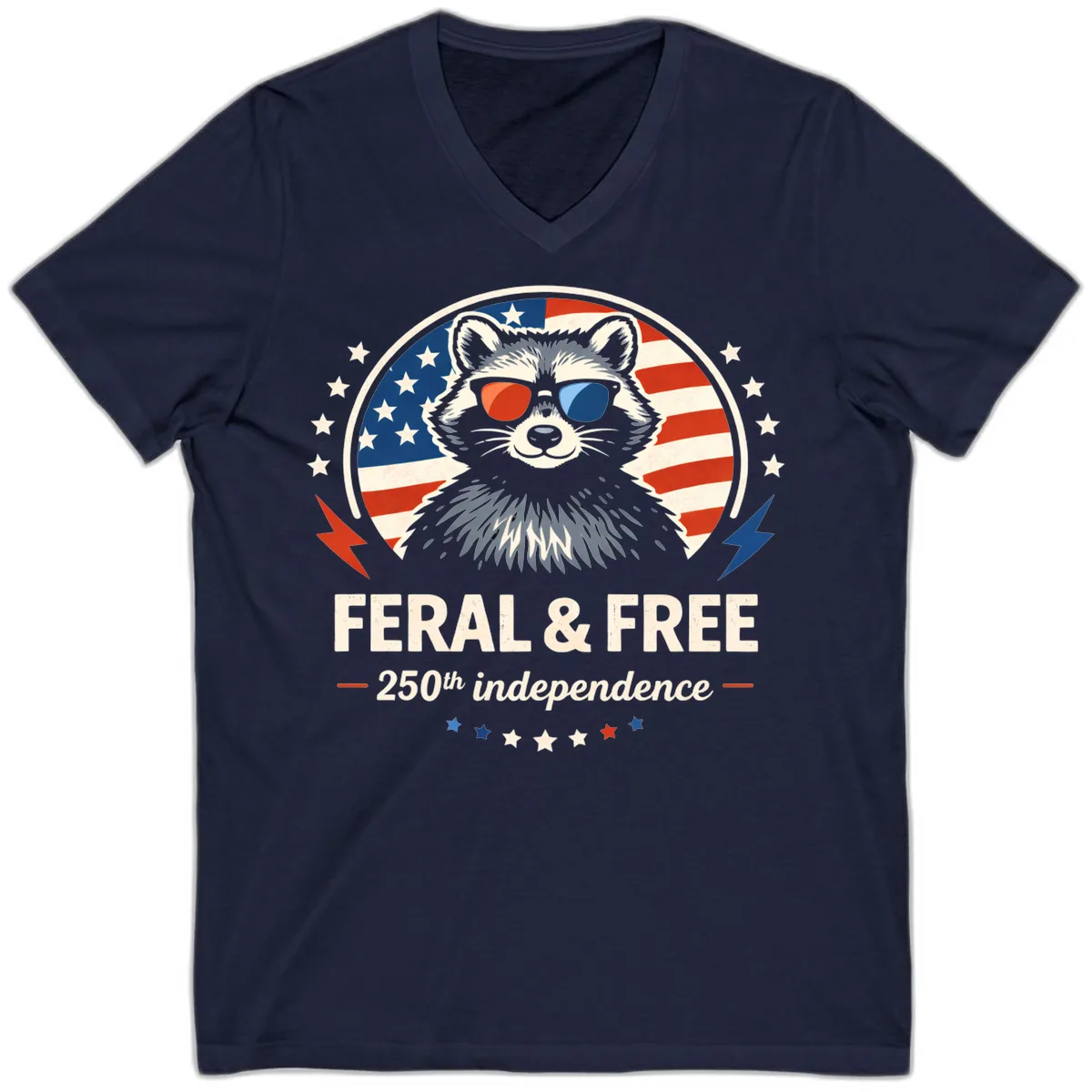 Feral & Free Raccoon 250th Independence V-Neck in Navy