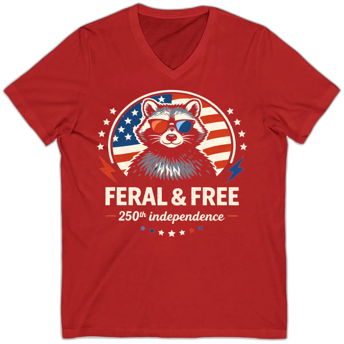 Feral & Free Raccoon 250th Independence V-Neck in Red