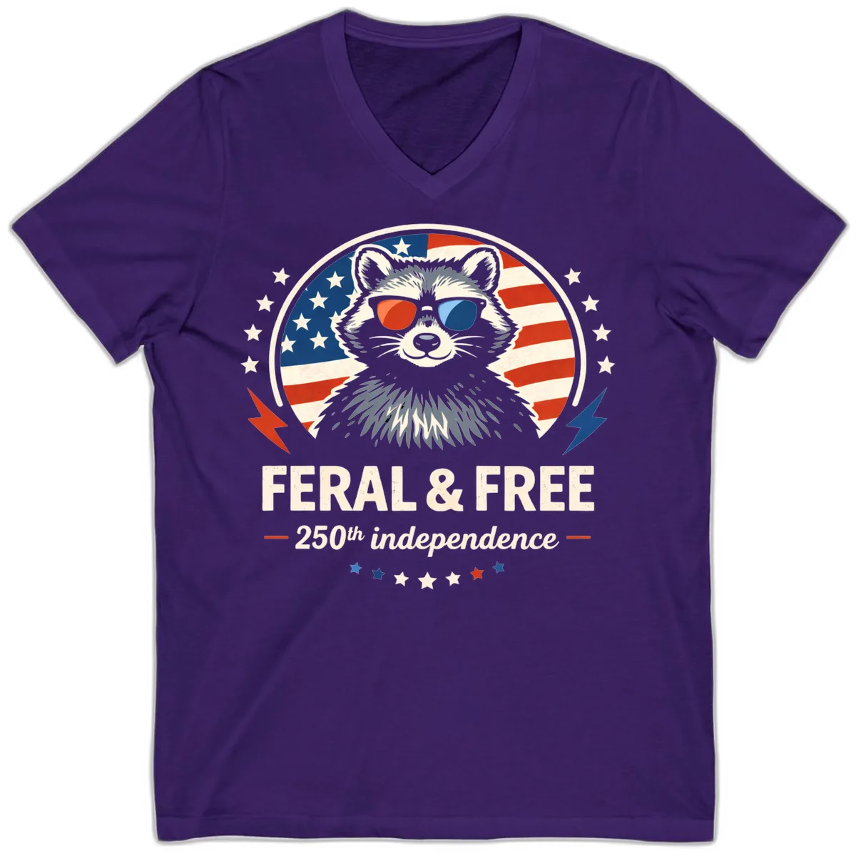 Feral & Free Raccoon 250th Independence V-Neck in Team Purple