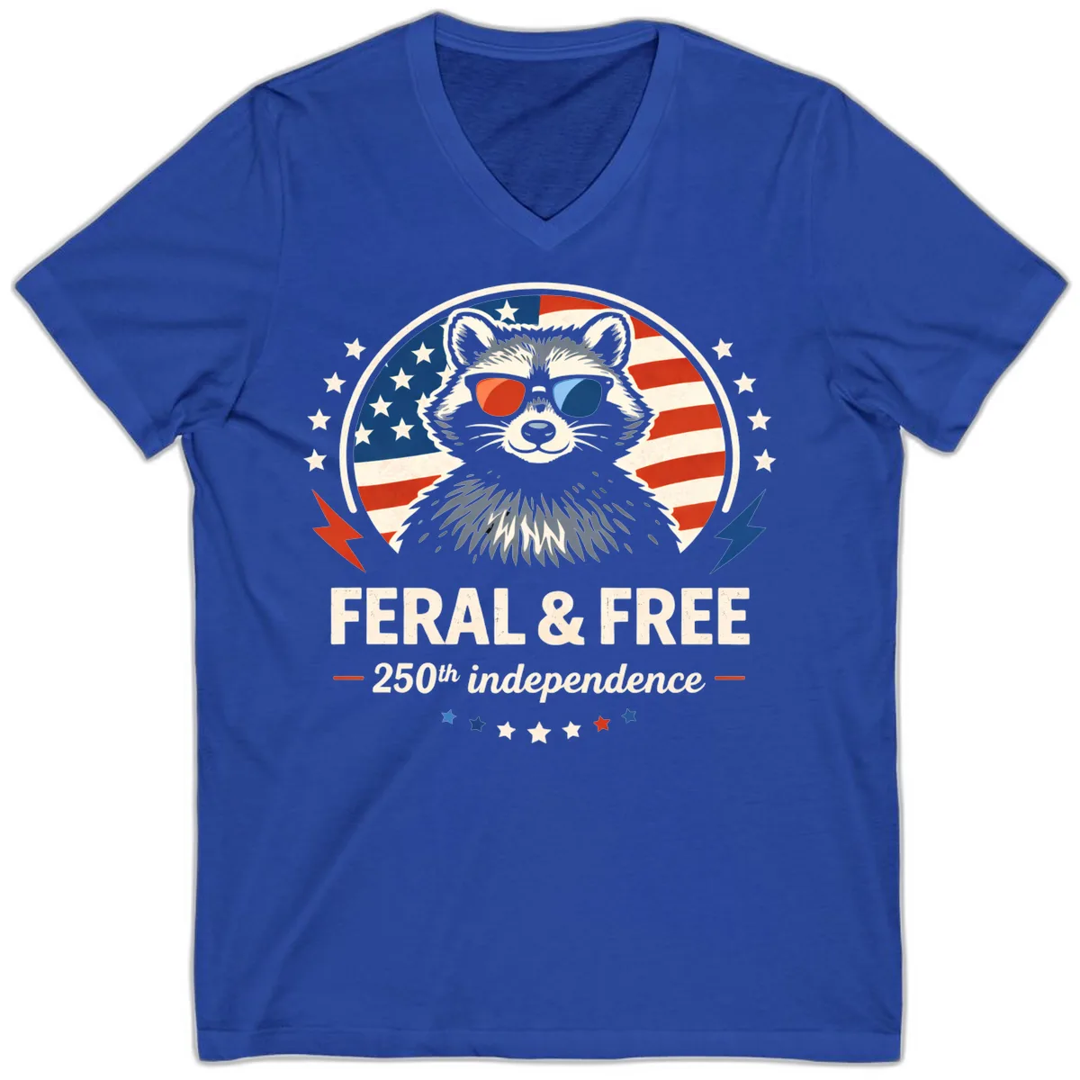 Feral & Free Raccoon 250th Independence V-Neck in True Royal