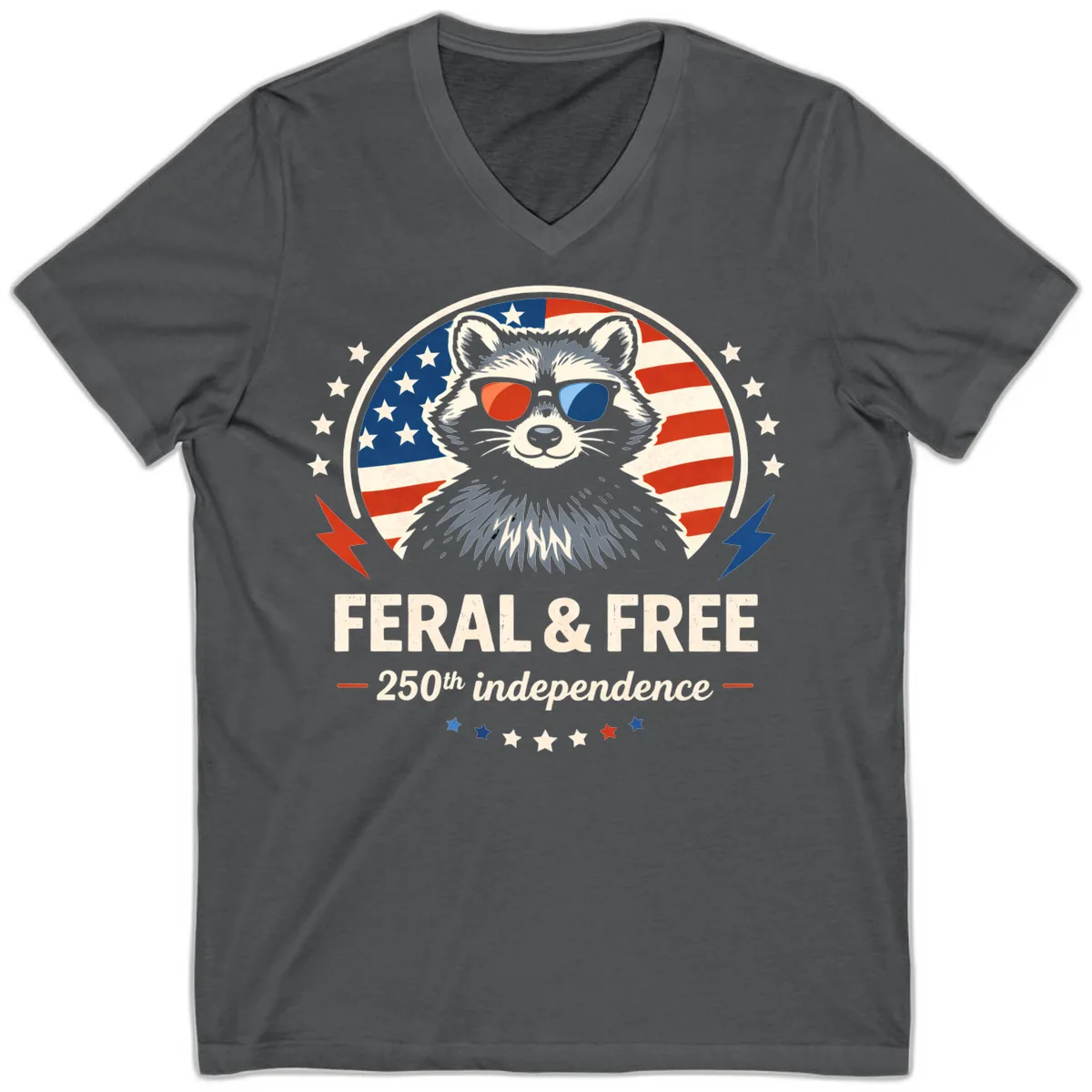 Feral & Free Raccoon 250th Independence V-Neck in Asphalt