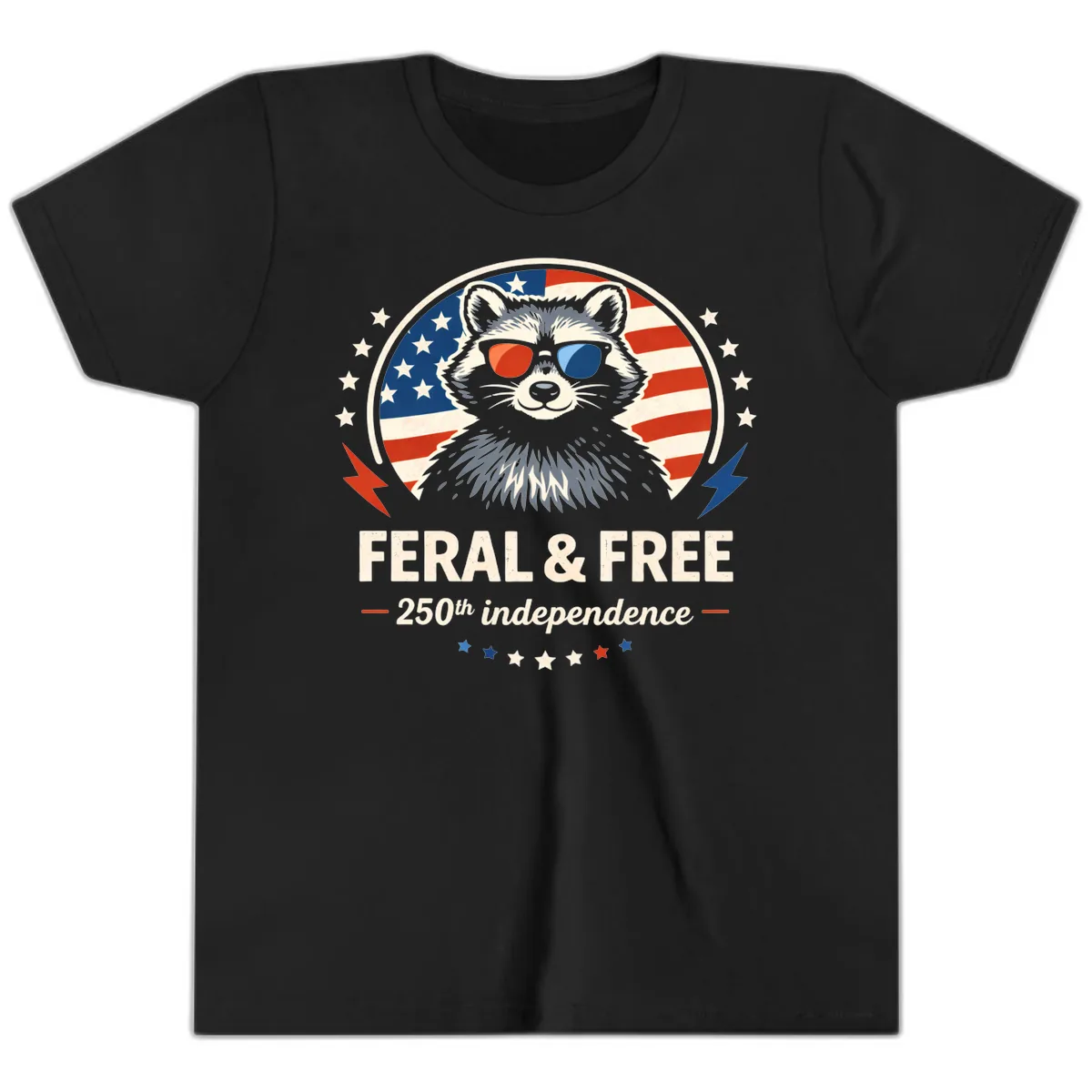 Feral & Free Raccoon 250th Independence Youth T-Shirt in Black