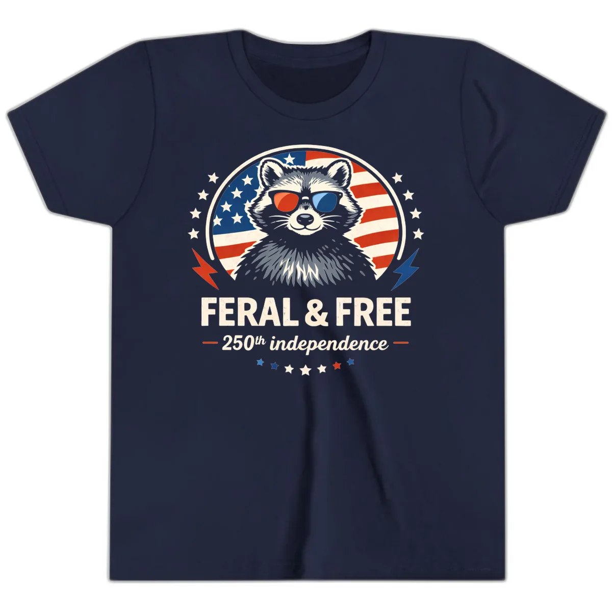 Feral & Free Raccoon 250th Independence Youth T-Shirt in Navy