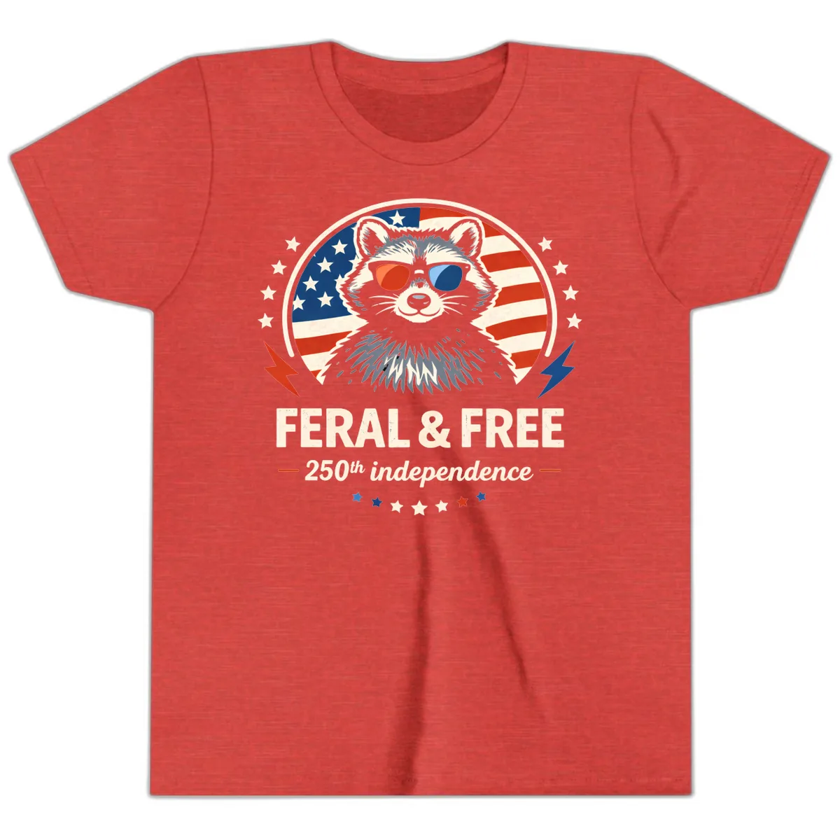 Feral & Free Raccoon 250th Independence Youth T-Shirt in Heather Red