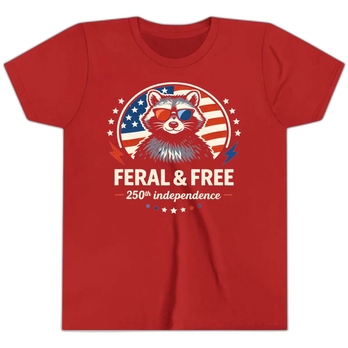 Feral & Free Raccoon 250th Independence Youth T-Shirt in Red