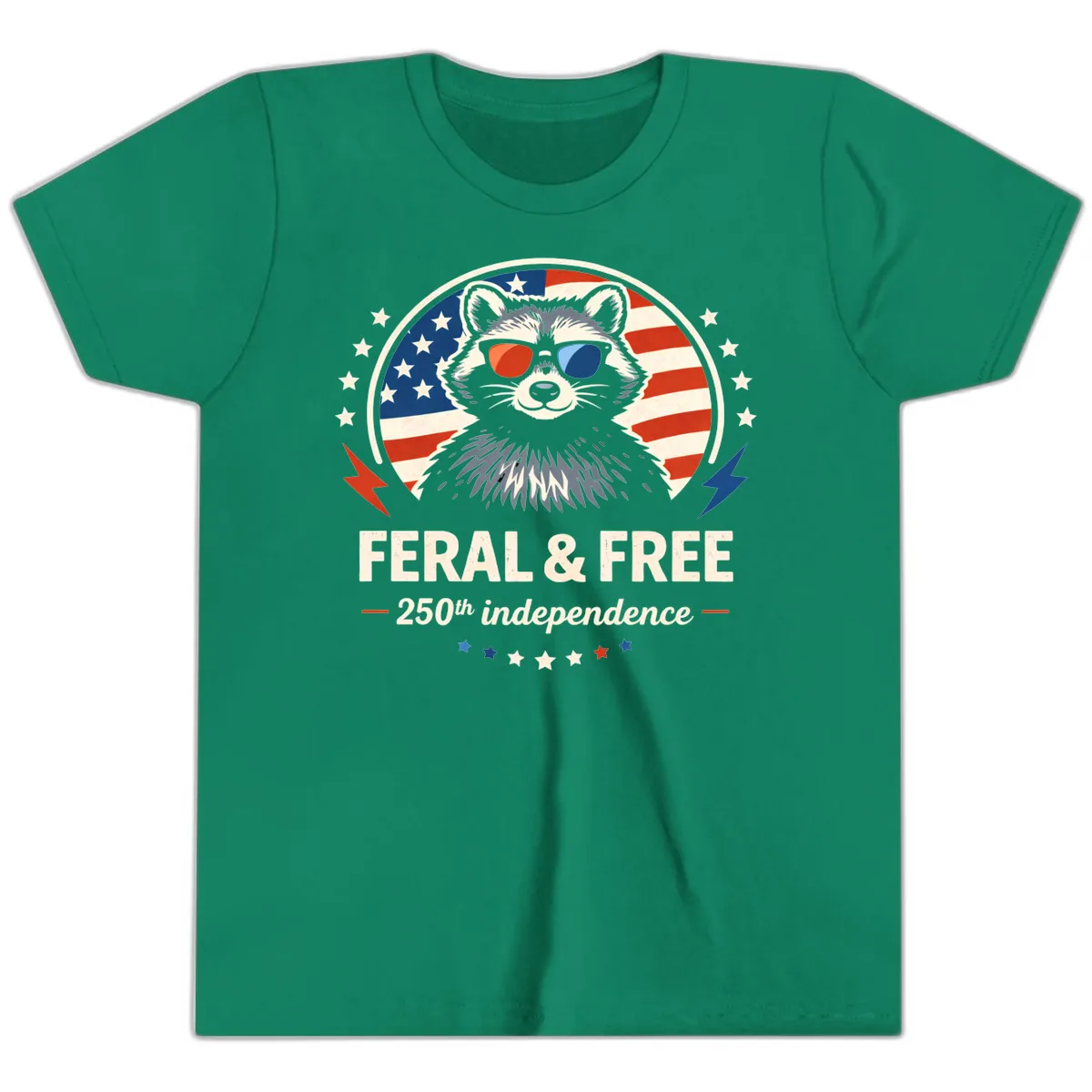 Feral & Free Raccoon 250th Independence Youth T-Shirt in Kelly