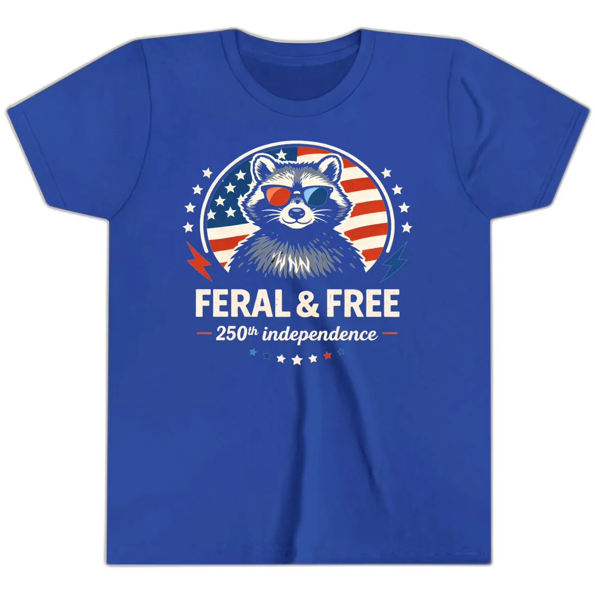Feral & Free Raccoon 250th Independence Youth T-Shirt in True Royal