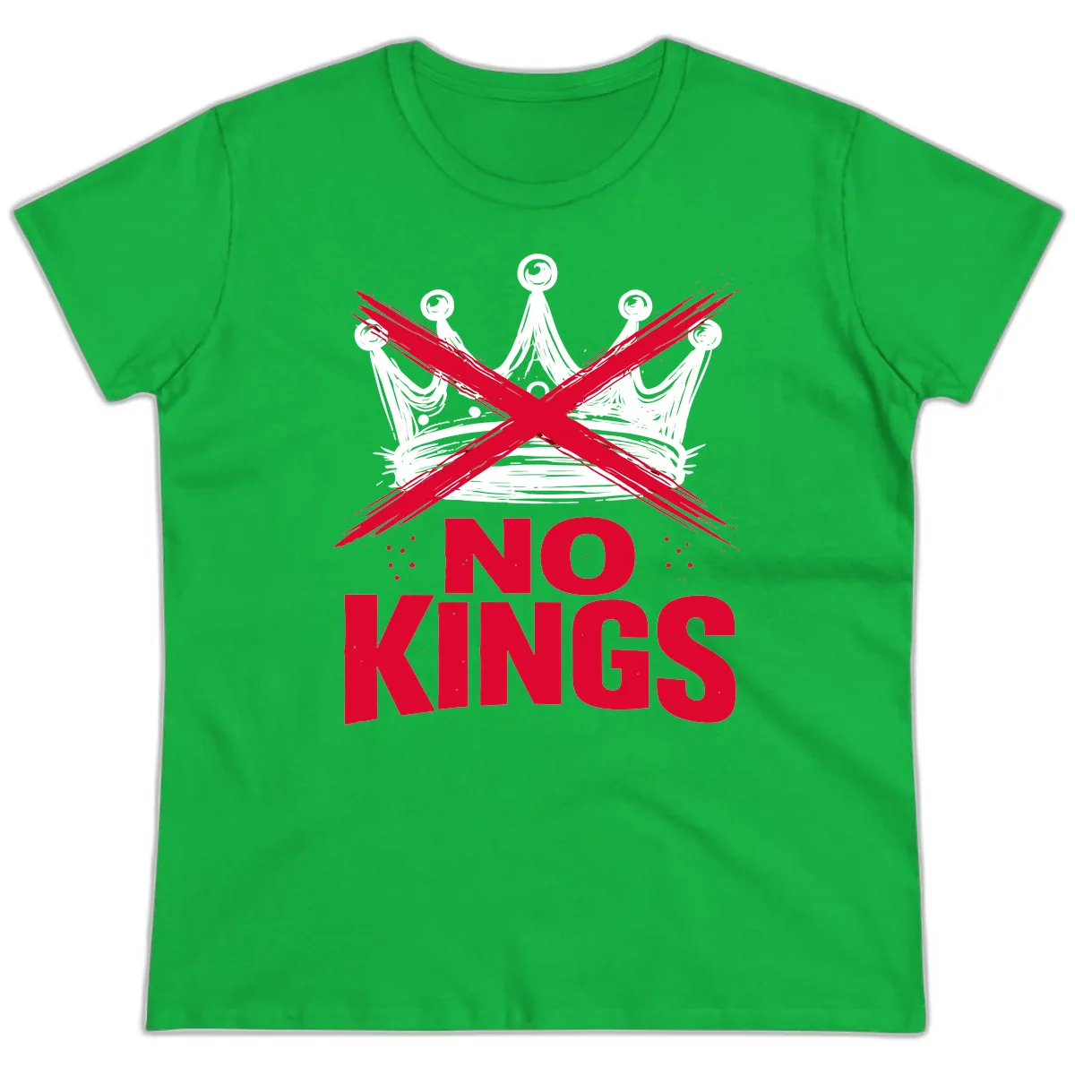 No Kings Crown Rebellion Graphic Ladies Tee in Irish Green