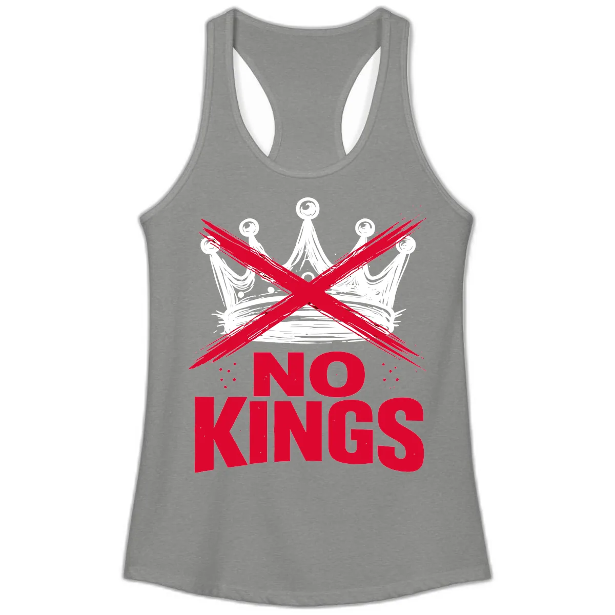 No Kings Crown Rebellion Graphic Ladies Tank in Heather Grey
