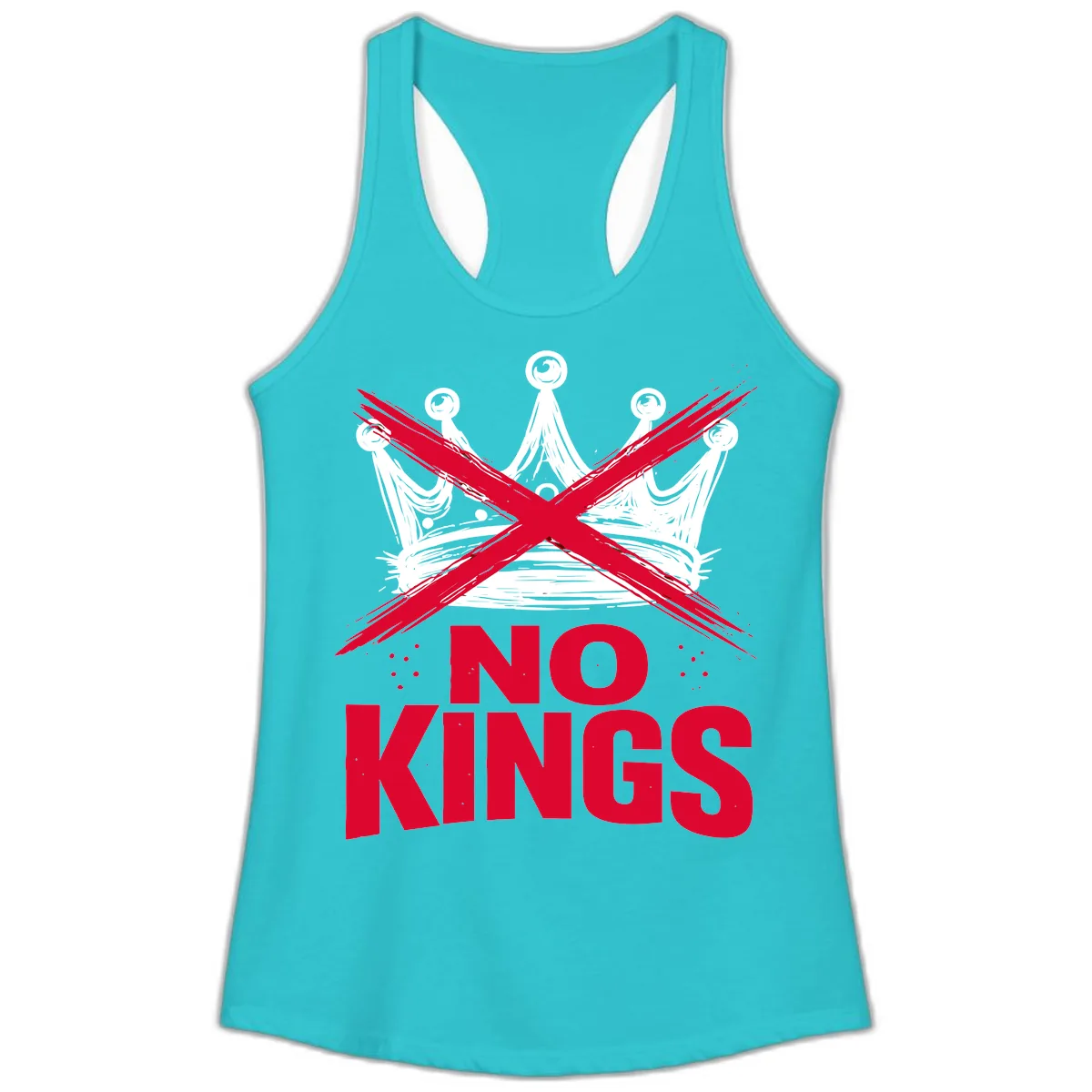 No Kings Crown Rebellion Graphic Ladies Tank in Solid Tahiti Blue