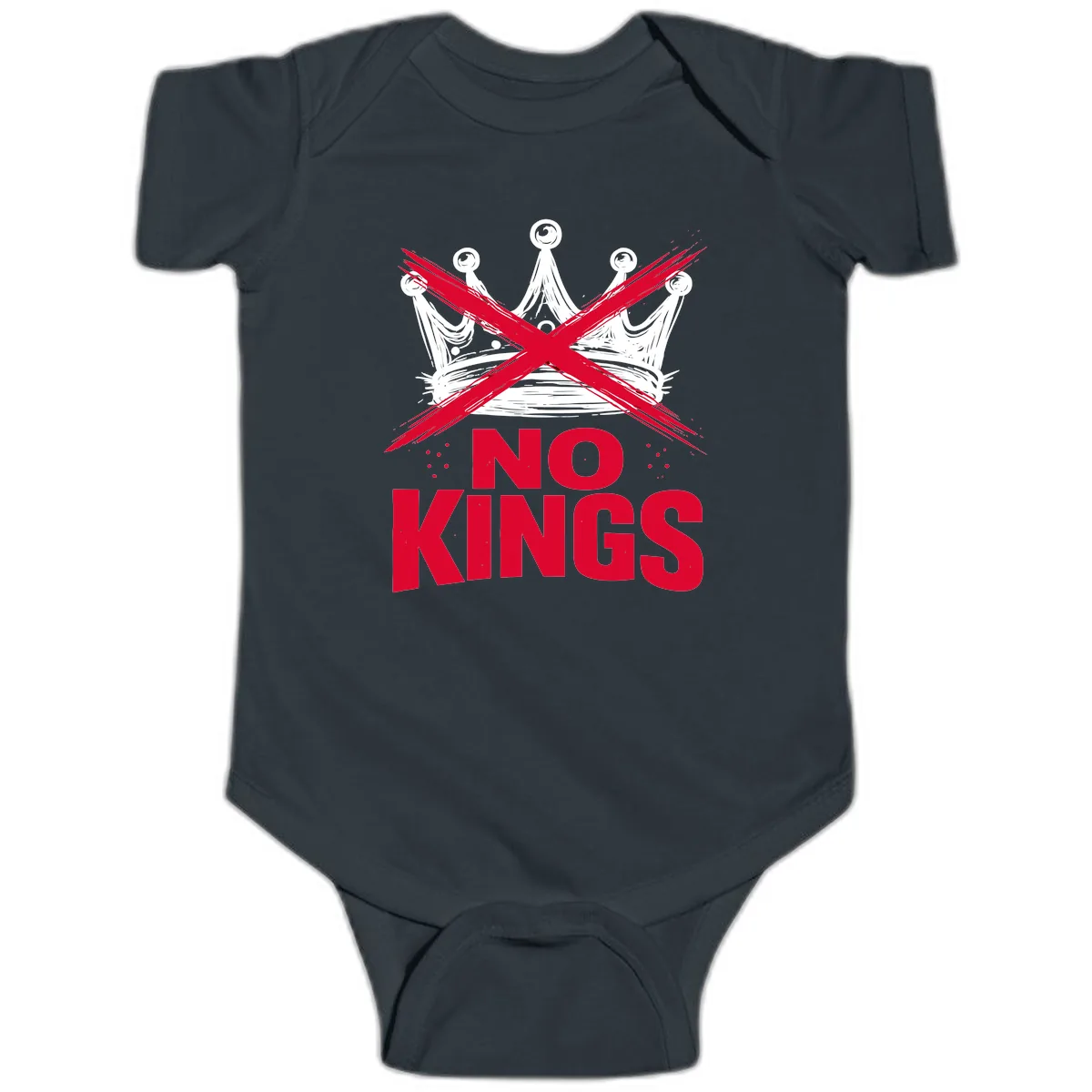 No Kings Crown Rebellion Graphic Baby Onesie in Black