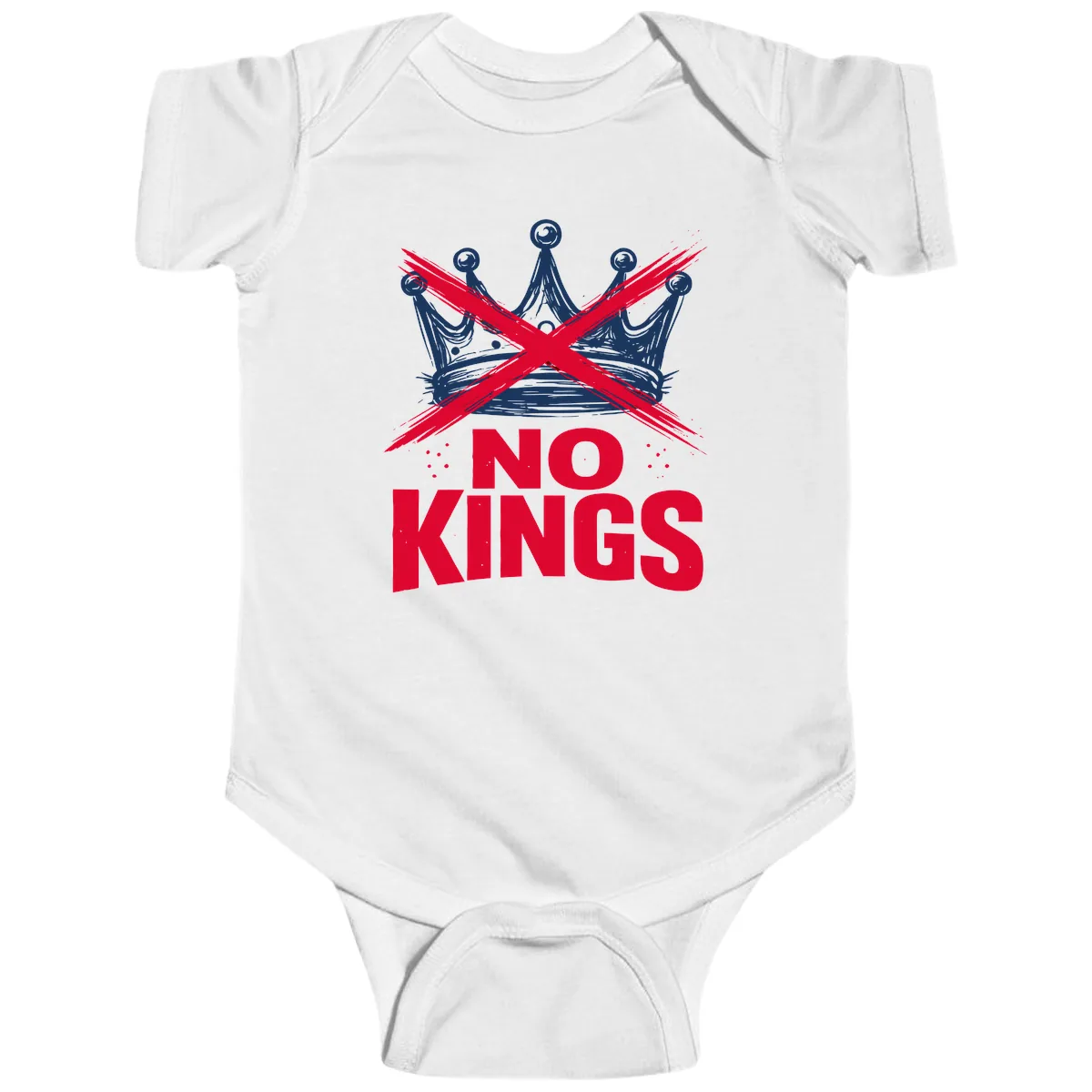 No Kings Crown Rebellion Graphic Baby Onesie in White