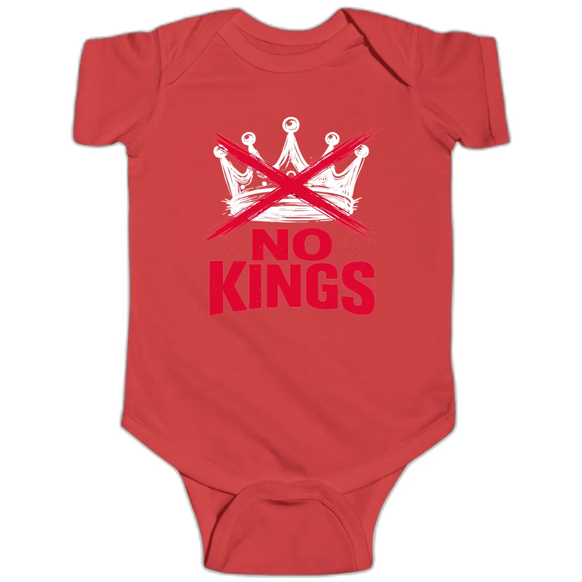 No Kings Crown Rebellion Graphic Baby Onesie in Red