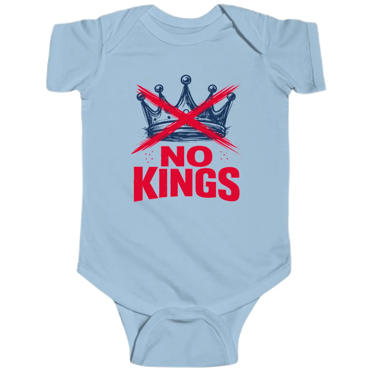 No Kings Crown Rebellion Graphic Baby Onesie in Light Blue