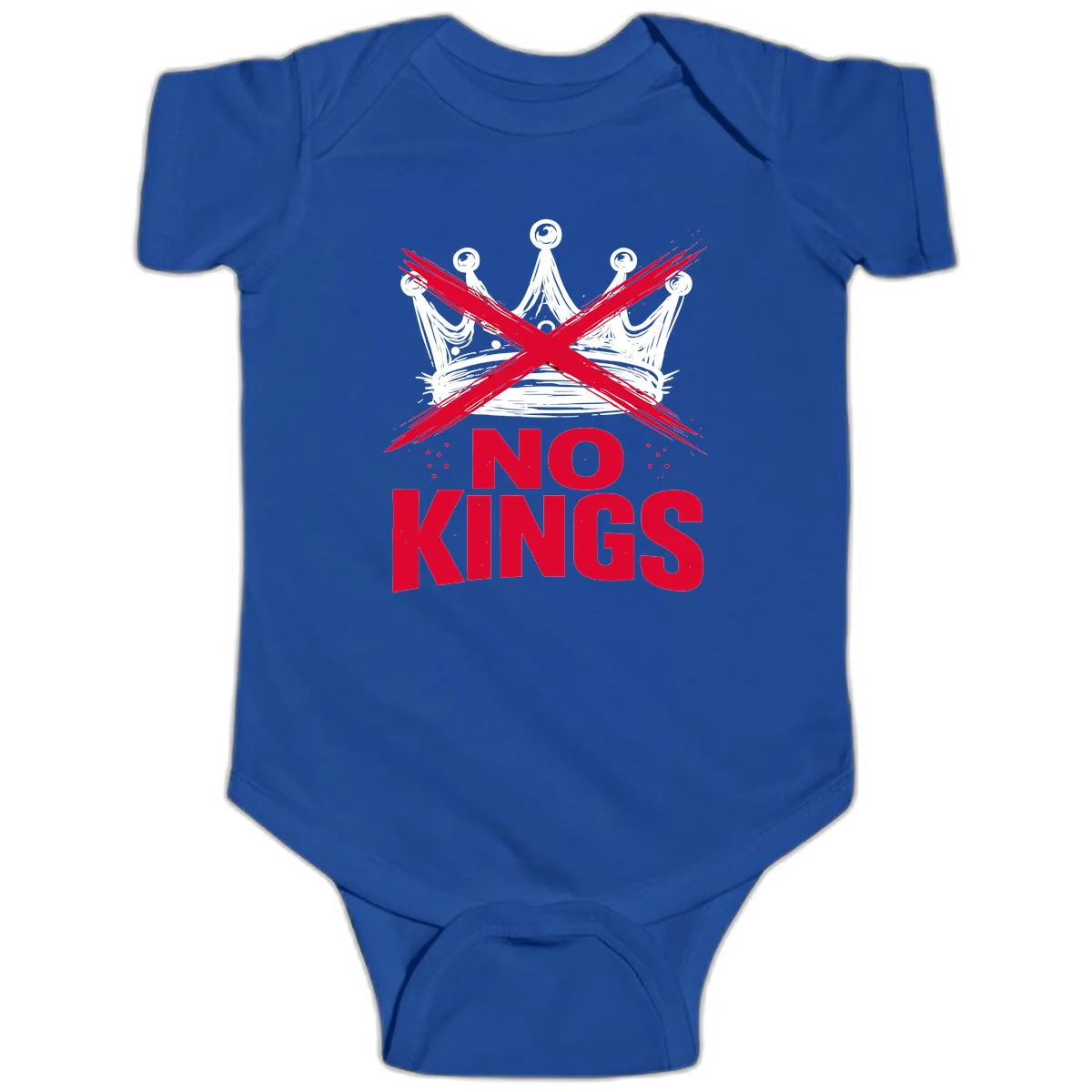 No Kings Crown Rebellion Graphic Baby Onesie in Royal