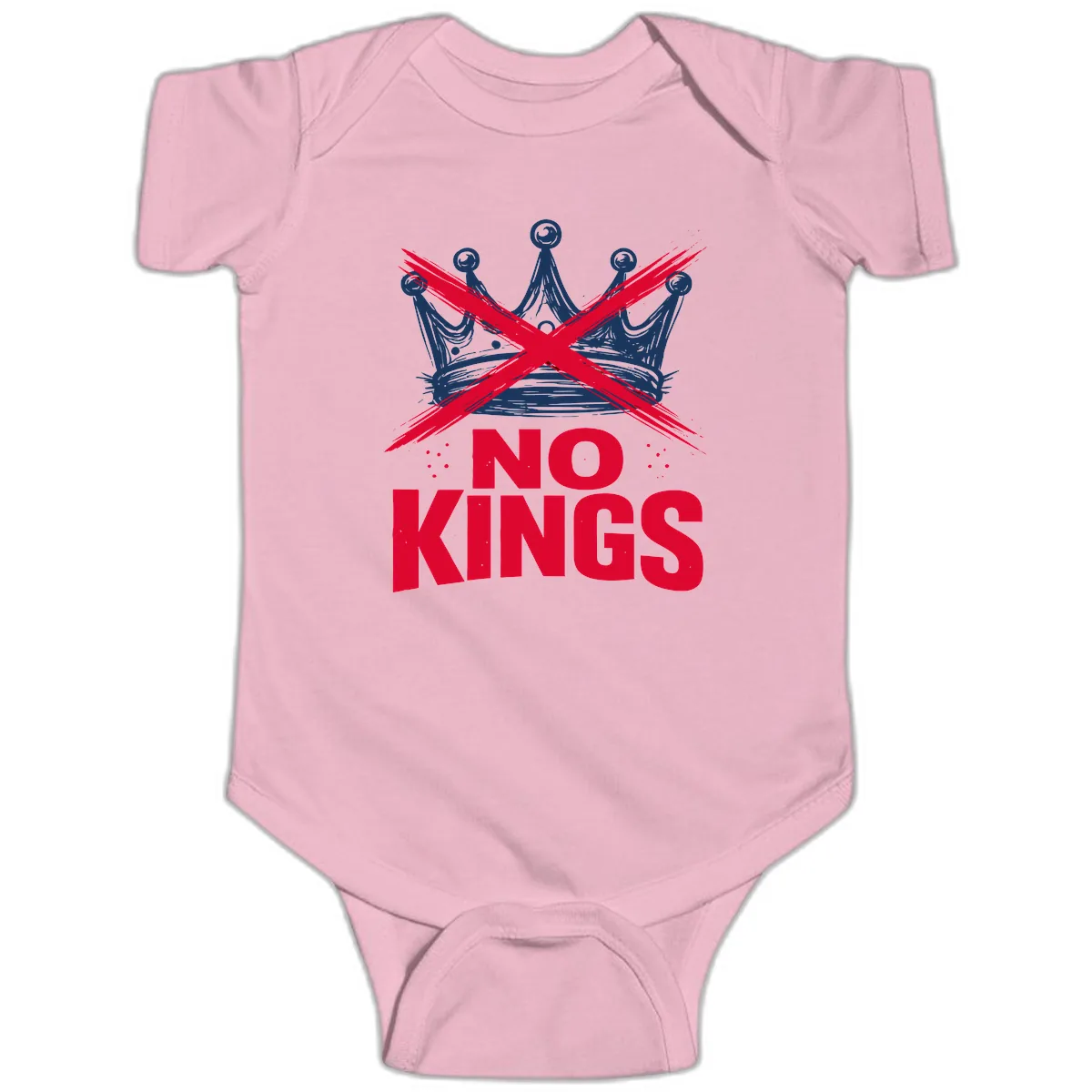 No Kings Crown Rebellion Graphic Baby Onesie in Pink