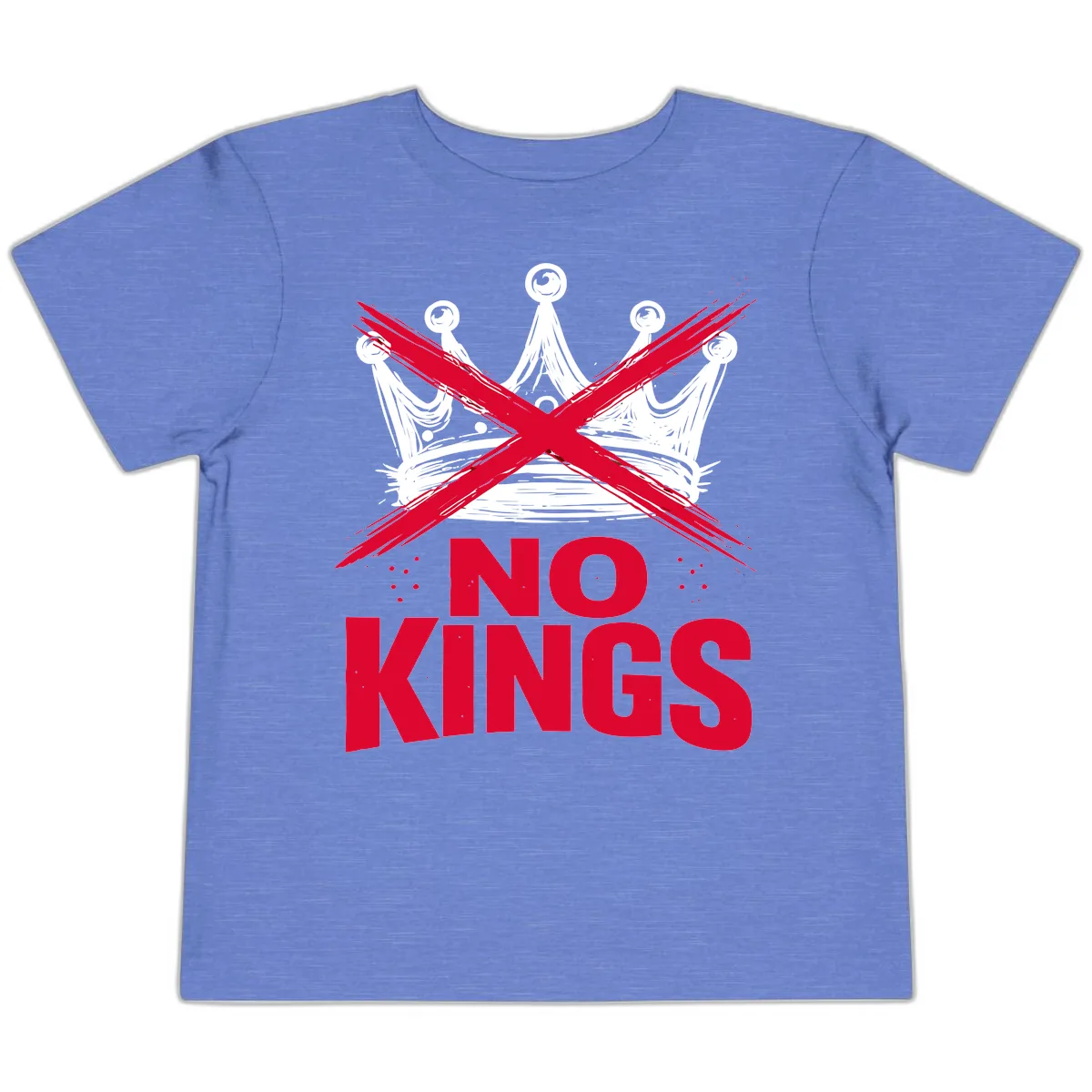 No Kings Crown Rebellion Graphic Toddler T-Shirt in Heather Columbia Blue