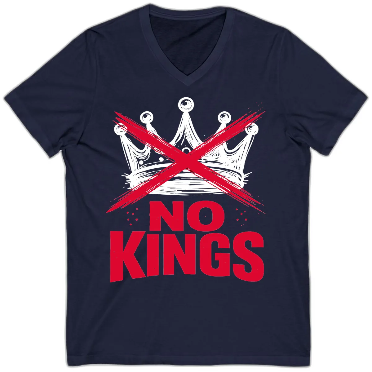 No Kings Crown Rebellion Graphic V-Neck in Navy