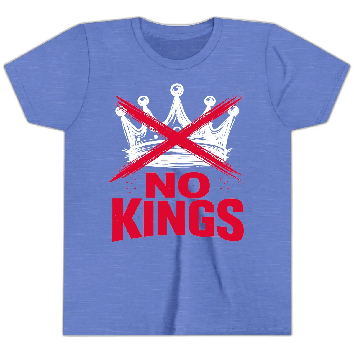 No Kings Crown Rebellion Graphic Youth T-Shirt in Heather Columbia Blue
