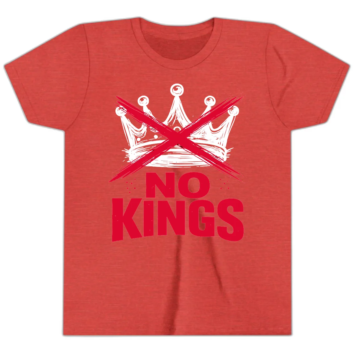 No Kings Crown Rebellion Graphic Youth T-Shirt in Heather Red