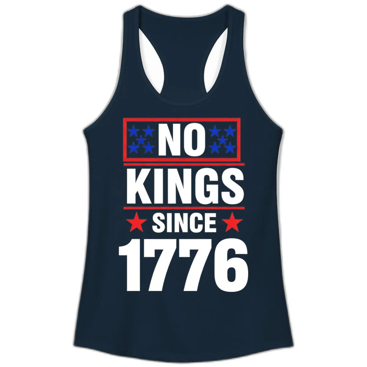 No Kings Since 1776 Patriotic Independence Ladies Tank in Solid Midnight Navy