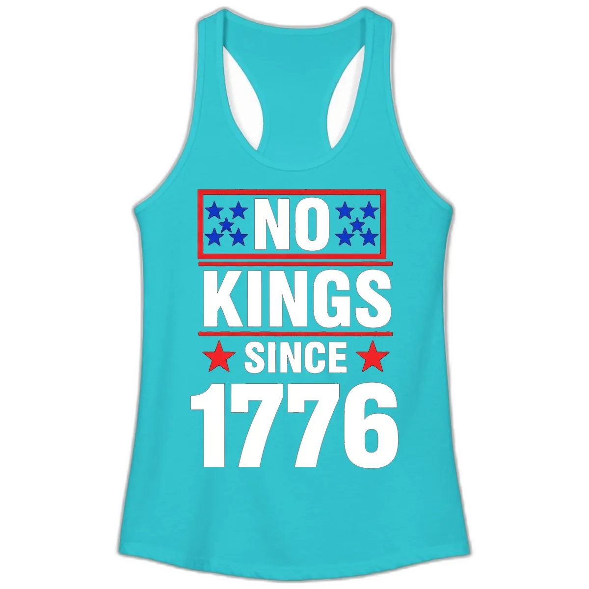 No Kings Since 1776 Patriotic Independence Ladies Tank in Solid Tahiti Blue
